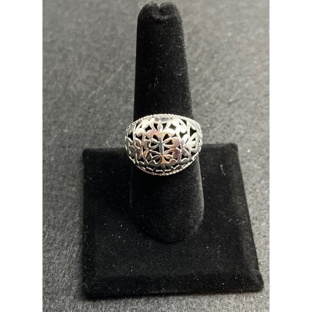 Vintage Sterling Silver Butterfly Statement Ring Sz 9.25 Filigree Dome Boho